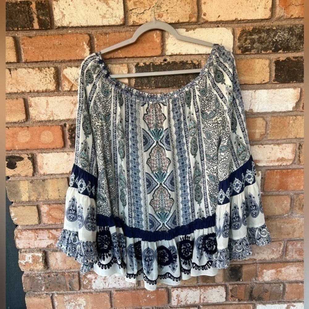 Rococo Sand Embroidered Off The Shoulder Silk Blouse